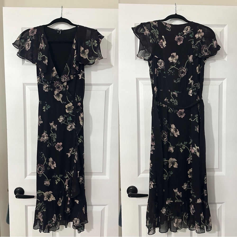 PAIGE Palisades Silk Midi Dress Multi Black Size XS - Picture 3 of 7